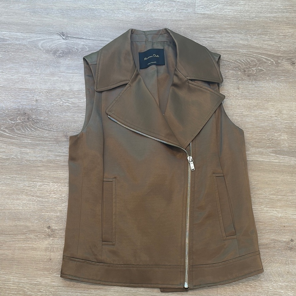 Massimo Dutti Brown Moto-Style Vest